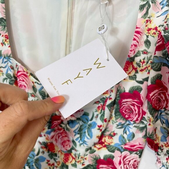 Wayf Women Beatrix Puff Sleeve Floral Midi Maxi Dress Red XS Side Slit Lined NWT - Picture 4 of 11